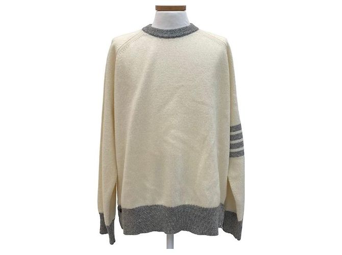 Thom Browne Wollstrickpullover Rundhals Ivory