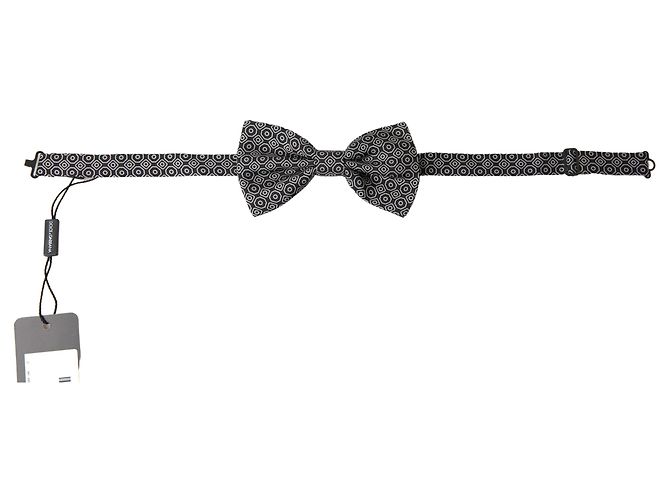 Dolce & Gabbana Black White Pattern Adjustable Neck Papillon Bow Tie