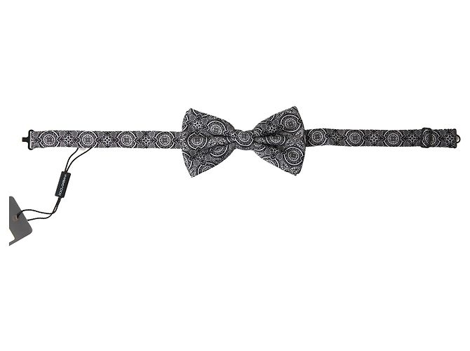 Dolce & Gabbana Black White Pattern Adjustable Neck Papillon Bow Tie