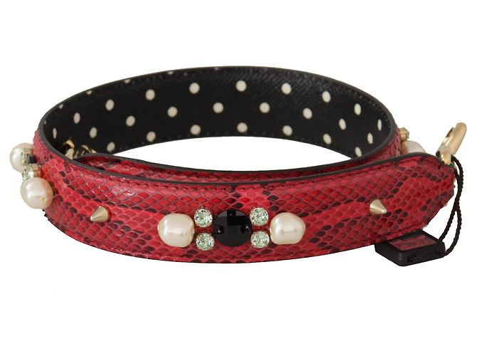 Dolce & Gabbana Red Python Leather Crystals Reversible Shoulder Strap