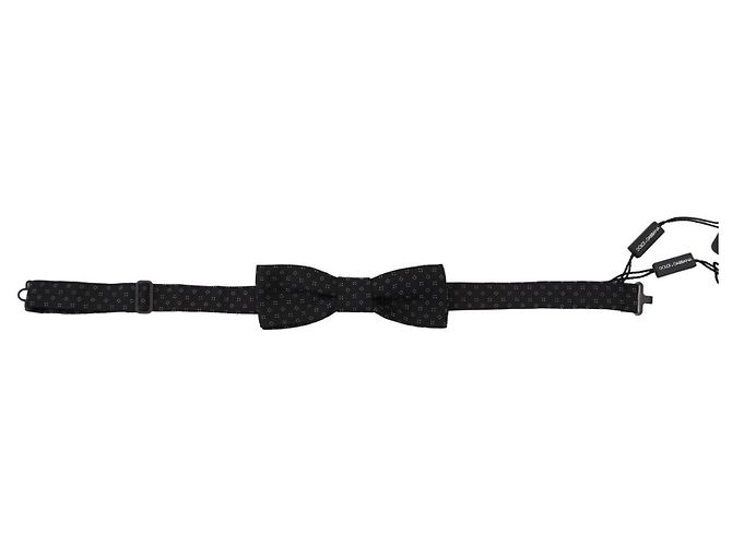 Dolce & Gabbana Black Pattern Silk Adjustable Neck Papillon Bow Tie