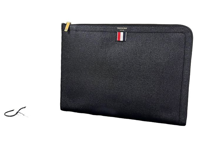 Thom Browne Pochette Document en Grain de Pebble Noir