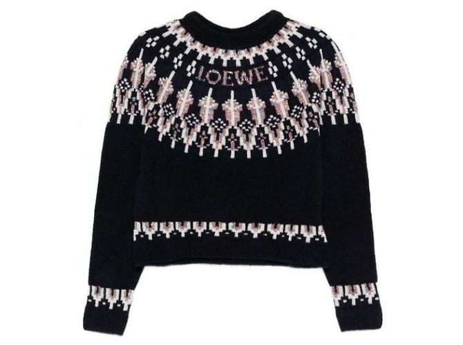 Loewe Strickpullover aus Wollmischung Navy Multi