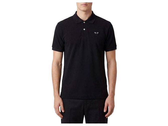 Comme Des Garcons Kurzarm-Poloshirt mit schwarzem Herz-Patch AX
