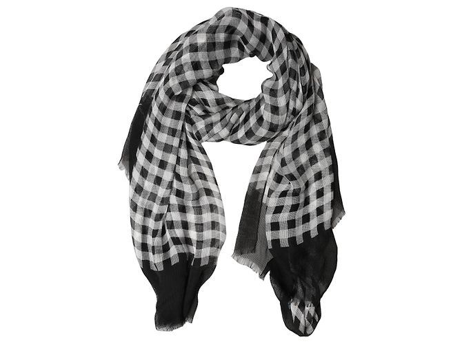 Dolce & Gabbana Sciarpa Sciallo in Seta Gingham Napoli Bianco e Nero