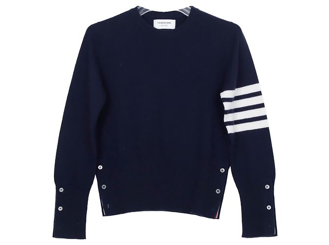 Thom Browne Kaschmir-Strickpullover mit Rundhalsausschnitt diagonal Navy