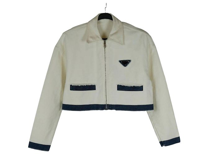 Prada Crop Denimjacke Blau