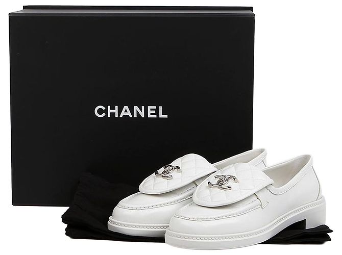 Chanel Mocassin Turnlock White