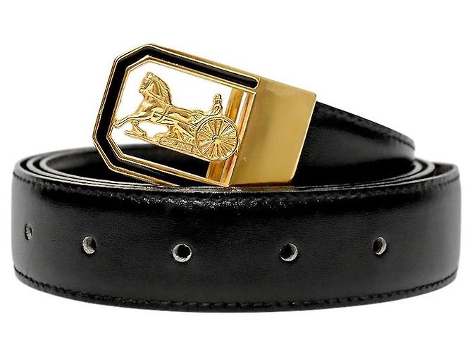 Céline Cinto de couro preto e dourado