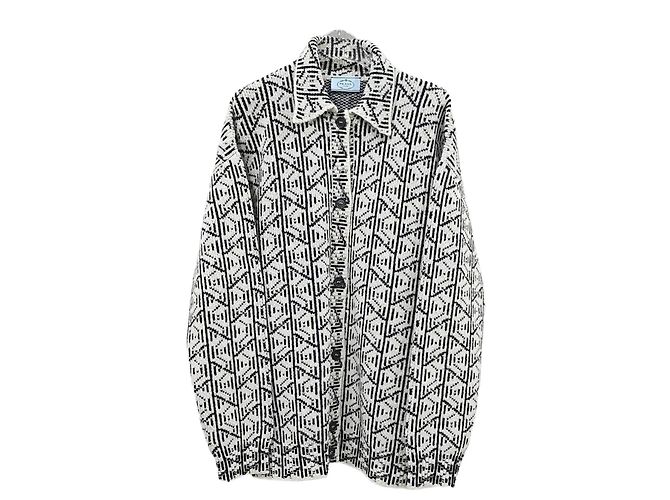Prada Cardigã de malha multi-padrões preto e branco