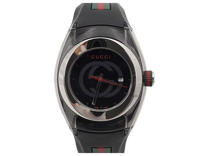Gucci SYNC Interlocking Rubber Unisex Quarz Uhr Schwarz