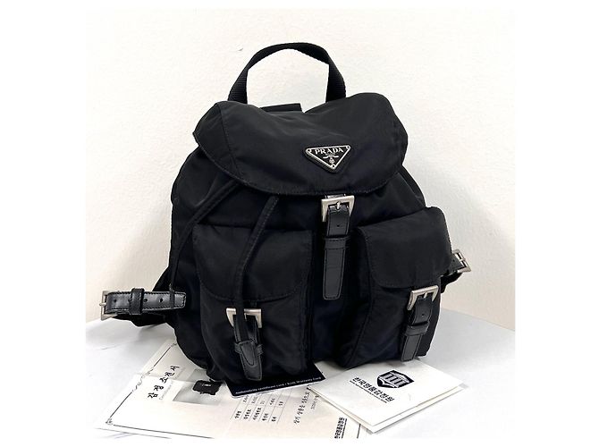 Prada Nylon Triangle Logo Backpack Small Black
