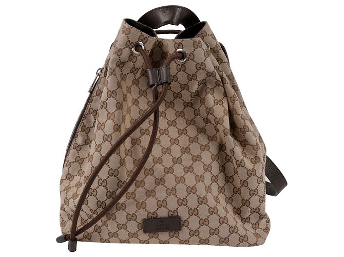 Gucci Drawstring Brown Canvas Backpack