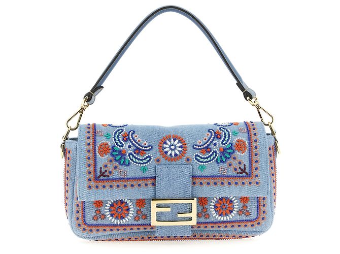 Fendi Borsa a tracolla in cotone blu