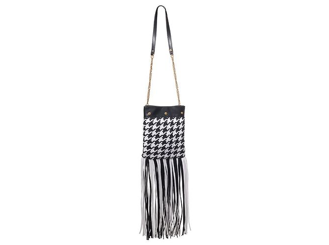 Versace Borsa a tracolla in pelle e tessuto bianca e nera