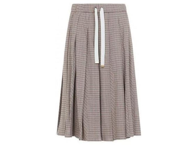 Moncler Micro Checked Midi Wool Skirt