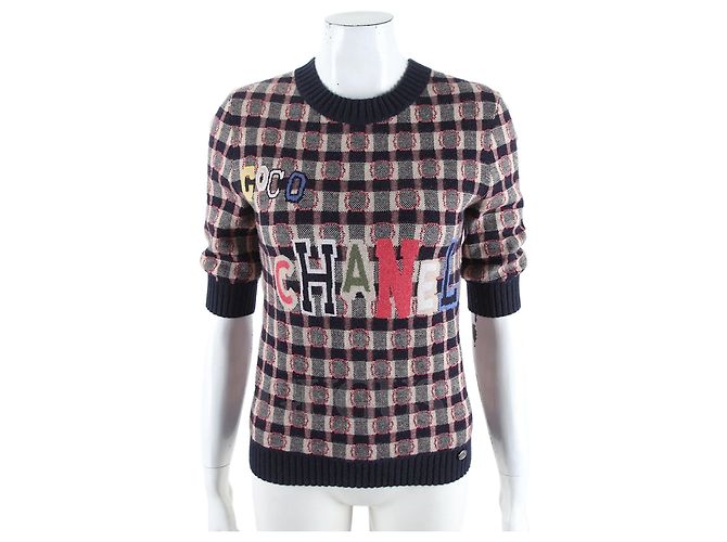 Chanel Kurzarm-Strick Navy Multi