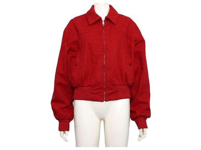 Prada Red Canvas Trucker Women's Jacket