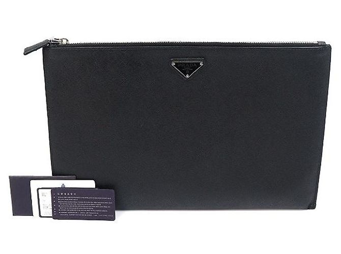Prada Pochette Black Saffiano Triangle Logo