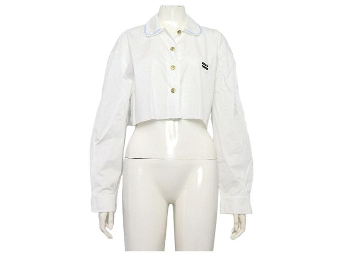 Miu Miu Weiße Popeline-Crop-Bluse für Damen