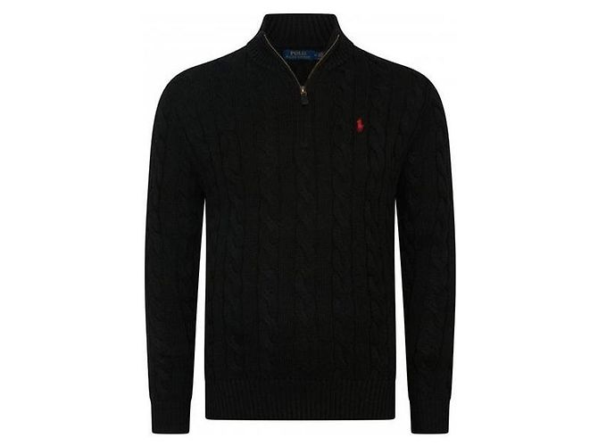 Ralph Lauren Zopfstrick-Pullover mit Half-Zip Black