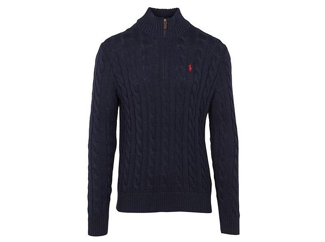 Ralph Lauren Zopfstrick-Pullover mit Half-Zip Blau