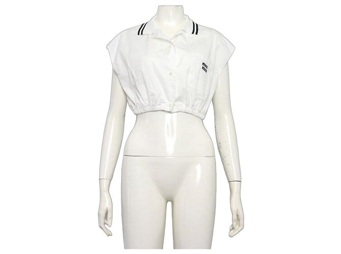 Miu Miu Weißes Popeline-Crop-Hemd für Damen mit Bündchen