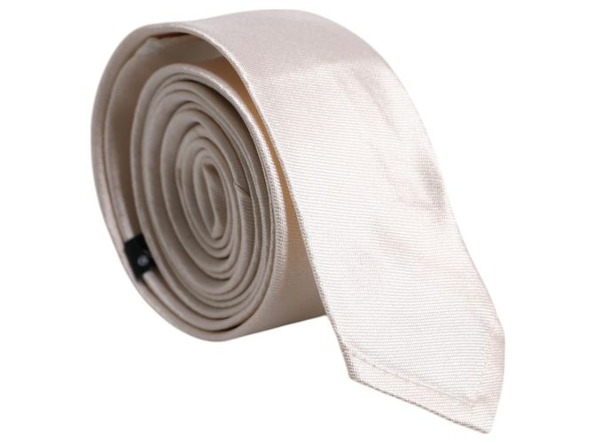 Dolce & Gabbana White Solid Silk Adjustable Necktie Tie