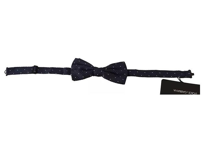 Dolce & Gabbana Blue Patterned Silk Adjustable Neck Bow Tie Men