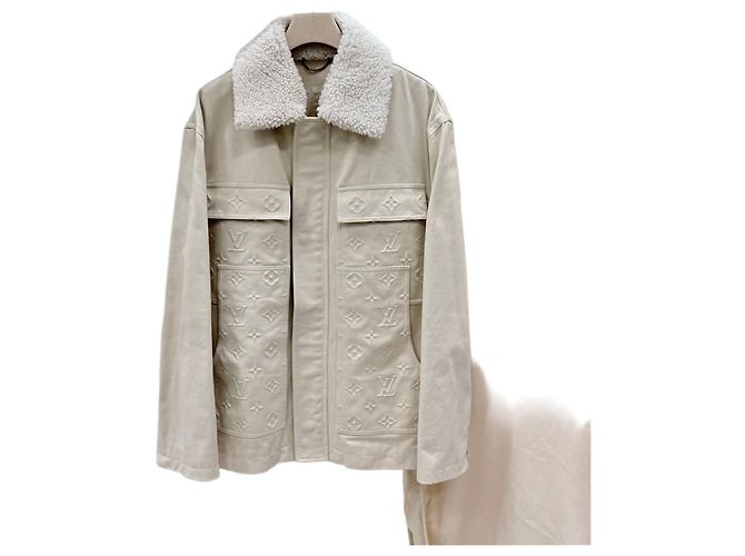 Louis Vuitton Monogram Workwear Shearling Jacket Ivory