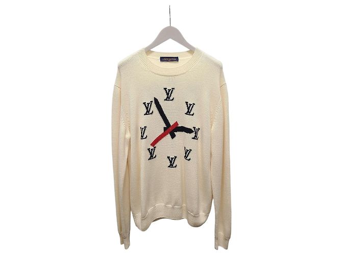 Louis Vuitton Pull en maille Intarsia Ivory Clock