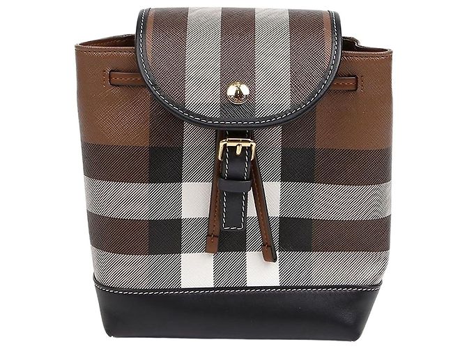 Burberry Check Micro Drawstring Backpack Dark Birch Brown