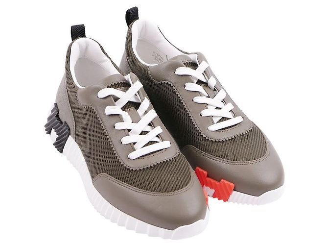 Sneakers Hermès Bouncing sneaker kaki pelle e mesh