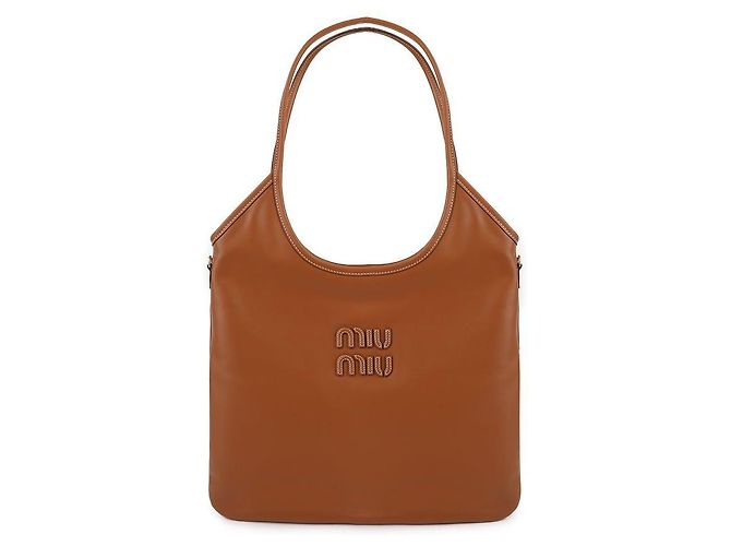 Bolsa tote Miu Miu em couro de bezerro cognac