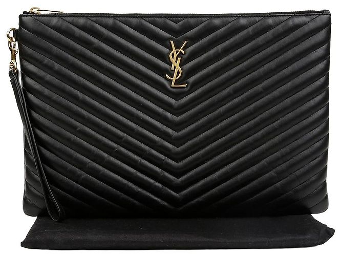 Autre Marque Porta-documentos Cassandra em pele acolchoada Black Gold