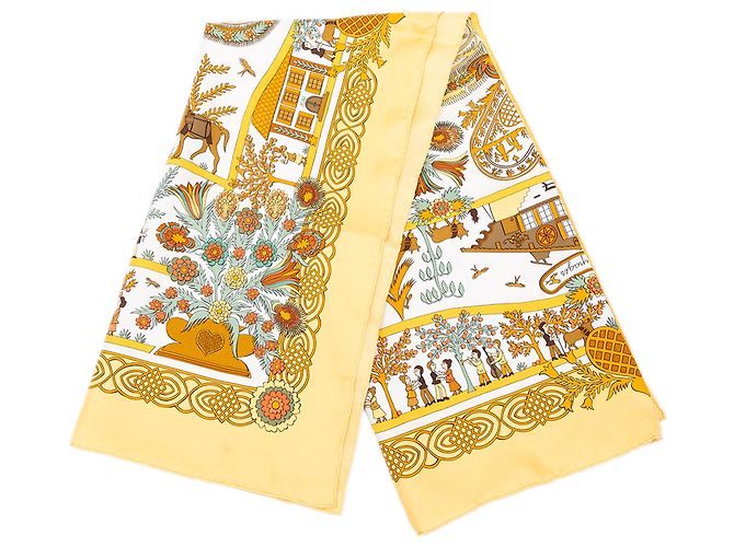 Lenço de seda Hermès White Decoupages 90