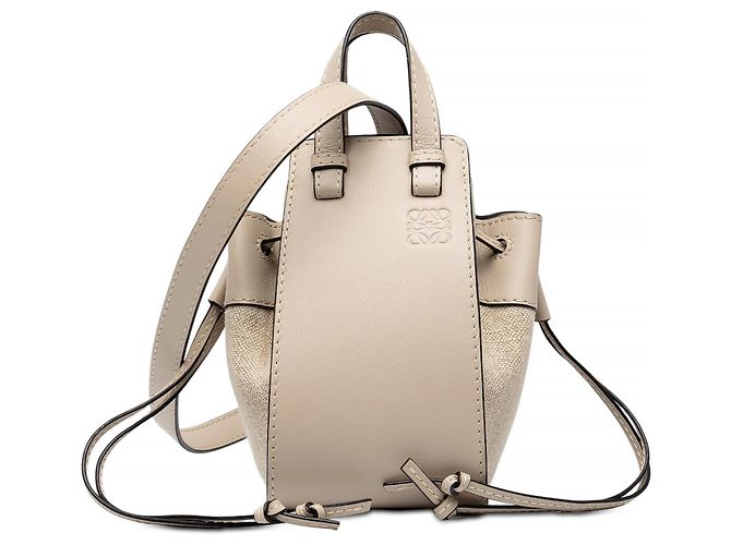 Mini Bolsa Hammock LOEWE em couro e lona bege