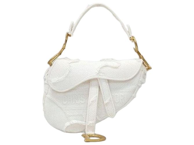 Dior Sac Saddle Mini Oblique à Franges Blanc