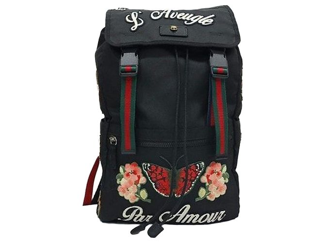 Gucci Black Techno Canvas Tiger Head Backpack