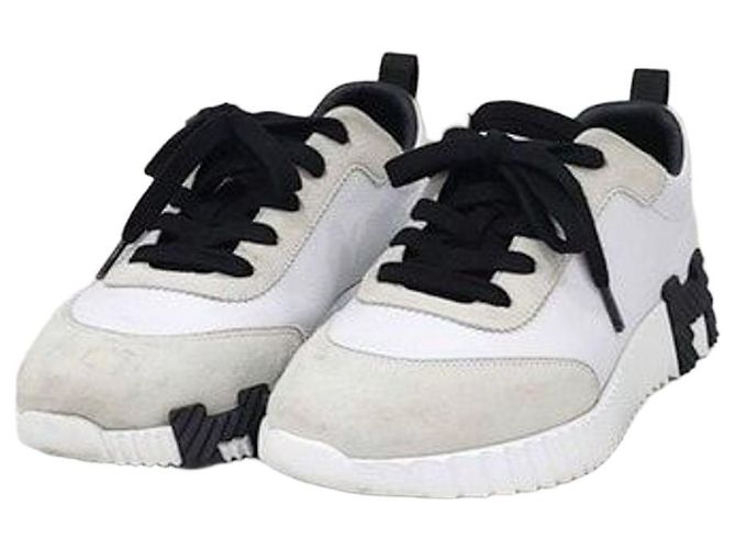 Hermès White Bouncing Leather Sneakers