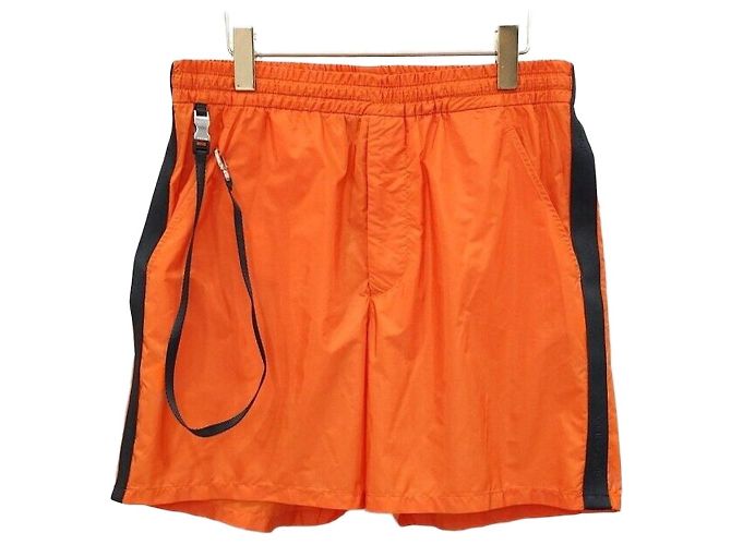 Prada Orange Triangle Logo Nylon Shorts