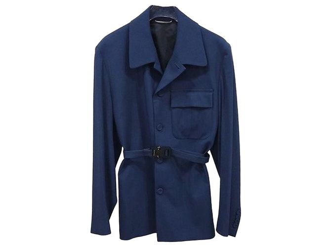 Dior Buckle Wool Blend Belted Jacket Navy