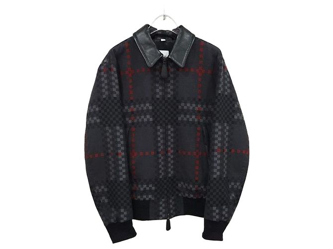 Burberry Pixel Check Wool Blend Leather Jacket