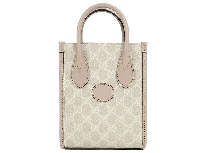 Gucci Mini mala tote interlocking bege e branco