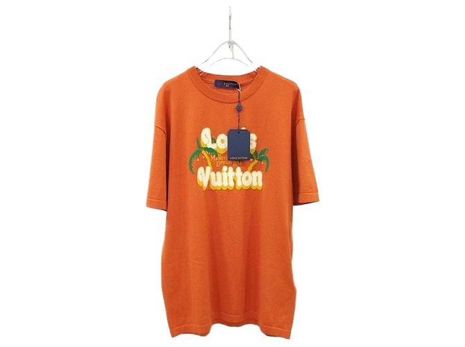 Louis Vuitton Palm Tree Kurzarm Strickpullover Rundhals Orange XL