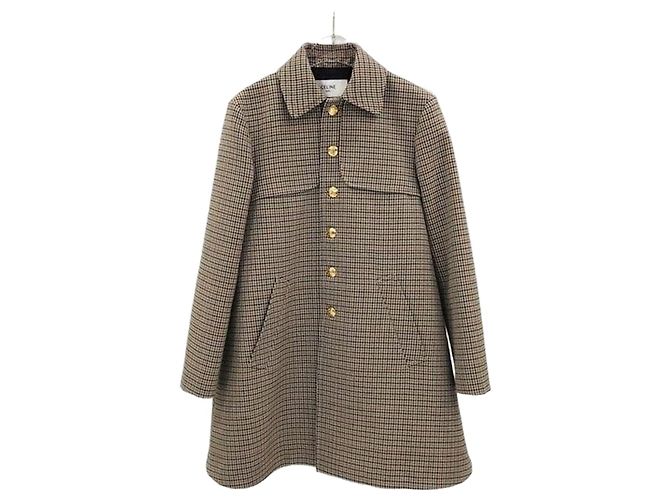 Céline Houndstooth Wool Check Coat