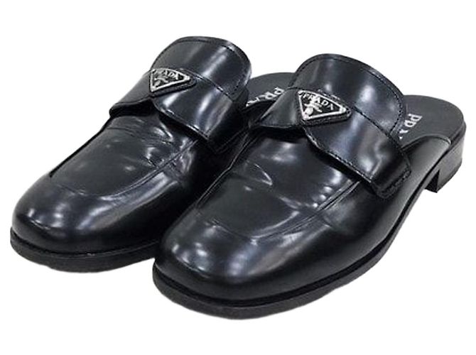 Prada Triangle Logo Brushed Leather Mule