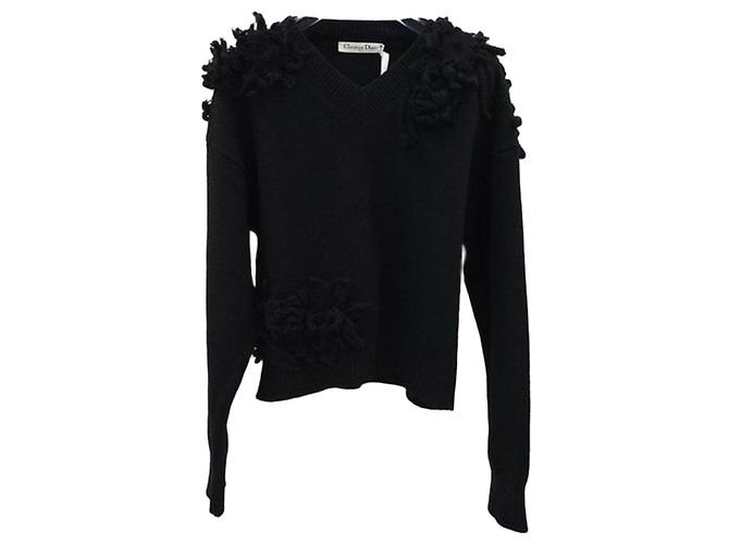 Dior Schwarzer Kaschmirpullover mit Blumenmuster