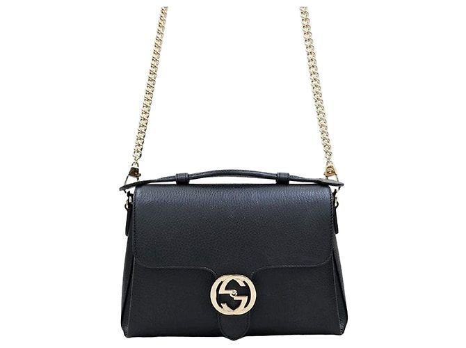 Gucci Bolsa de Ombro de Couro com Corrente e Alça de Mão Entrelaçada
