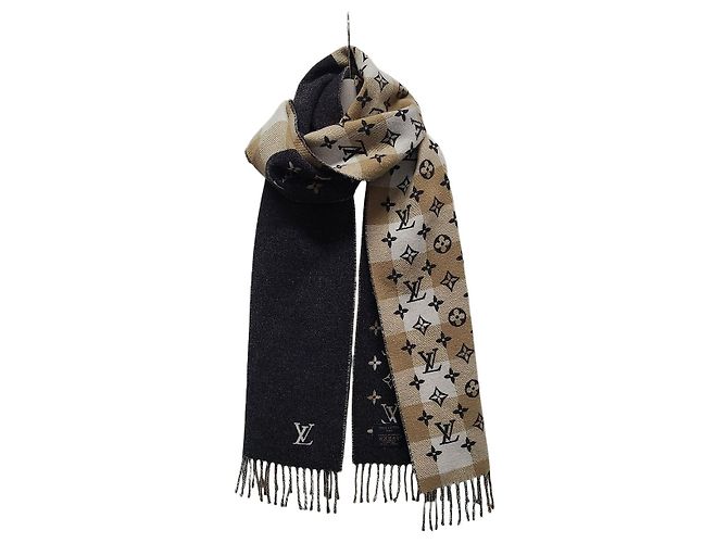 Sciarpa Louis Vuitton Monogram Check Grigio Beige